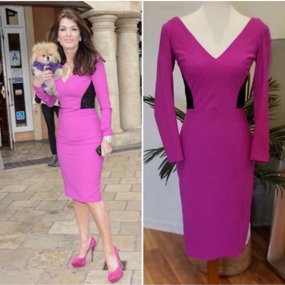 Rachel Roy Magenta and Black V-Neck Midi Dress 6